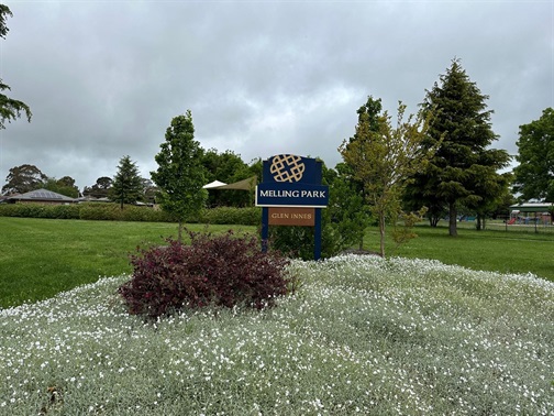 Melling Park sign and garden